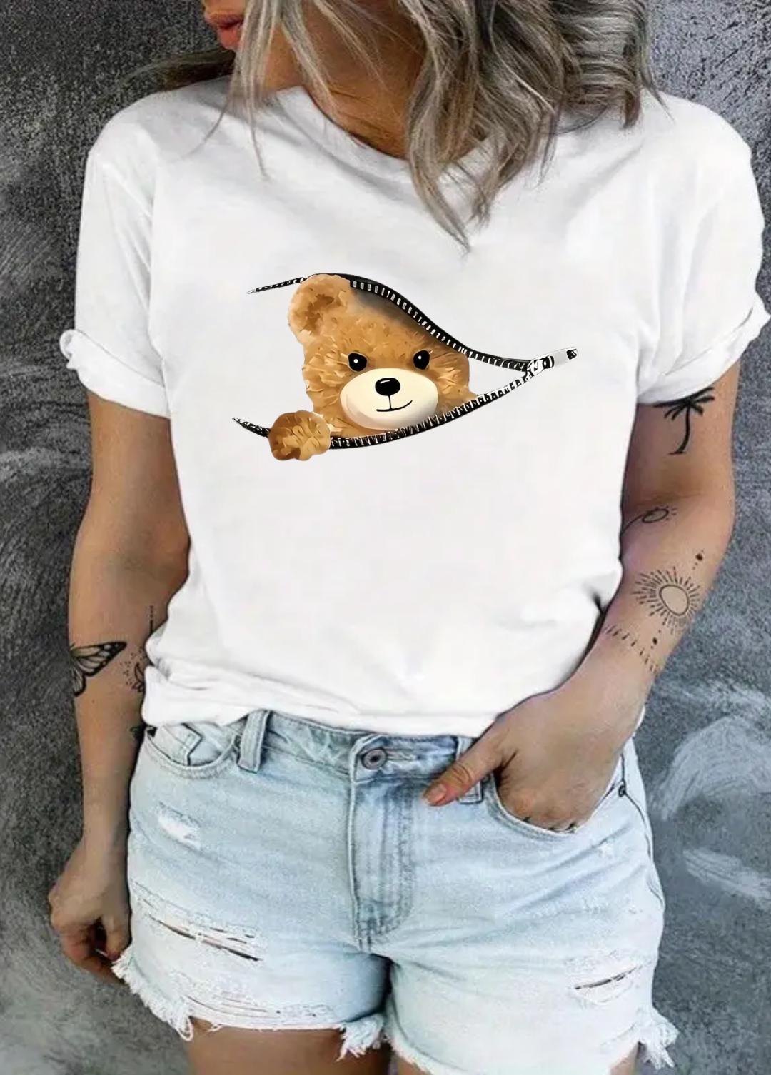 Tricou dama 100% bumbac "Bear" Alb