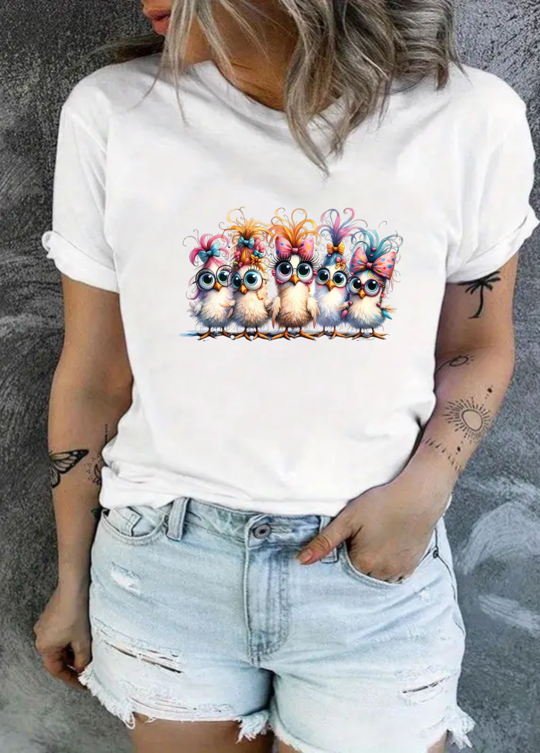 Tricou dama 100% bumbac "Chicks" Alb
