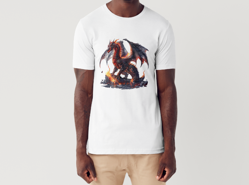 Tricou barbat 100% bumbac "Dragon" Alb