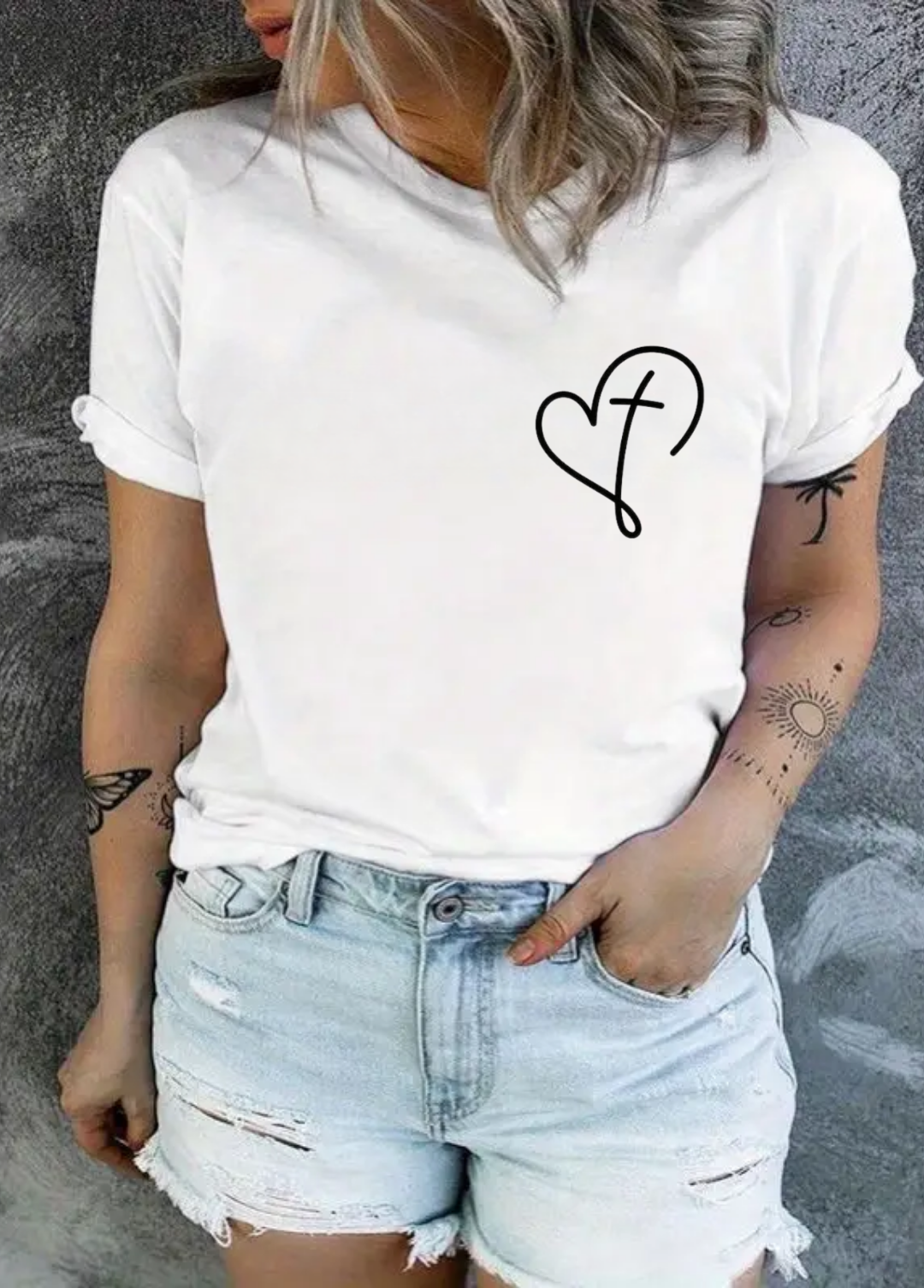 Tricou dama 100% bumbac "Heart" Alb