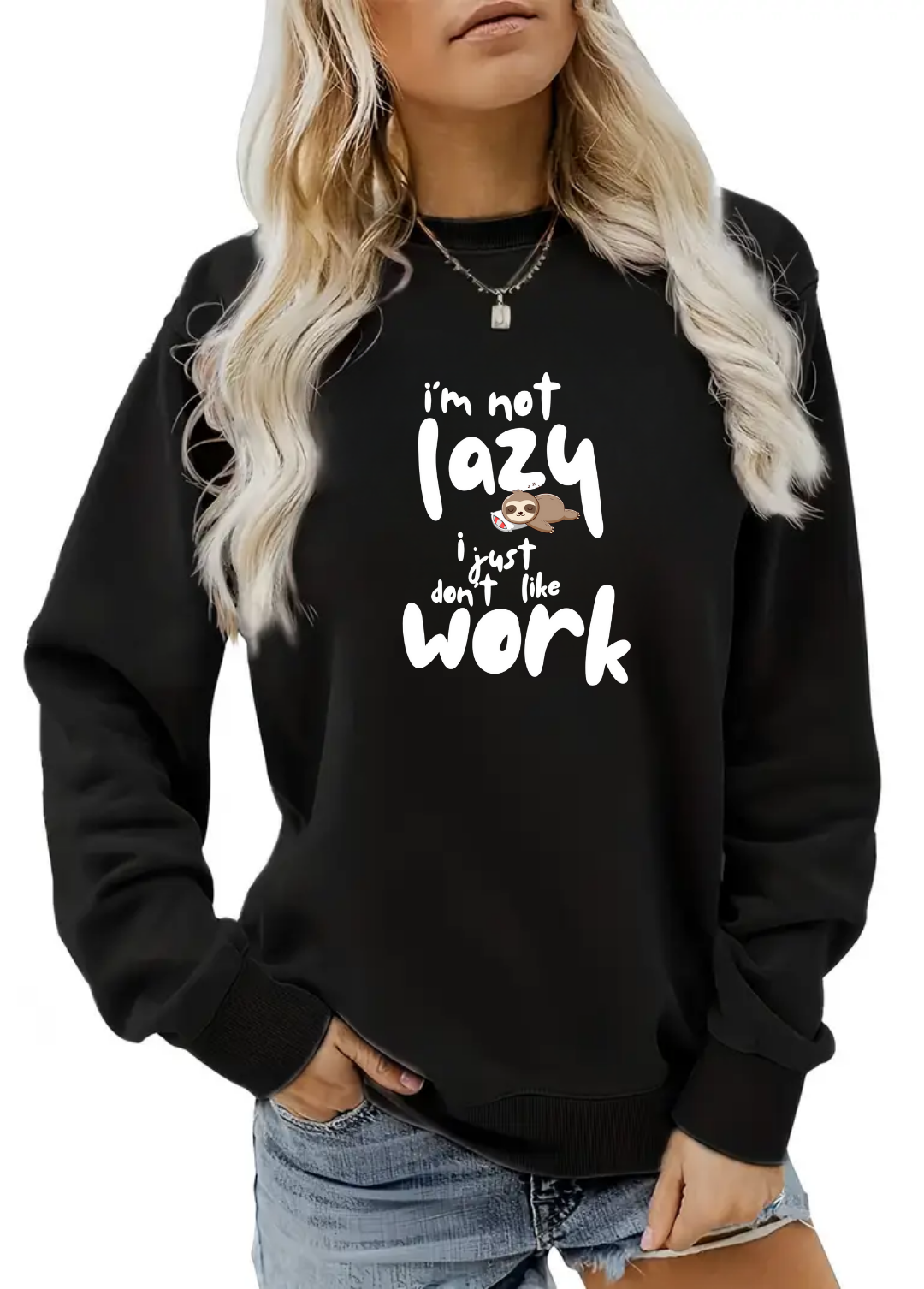 Hanorac de dama oversize ,,I'm not lazy" Negru