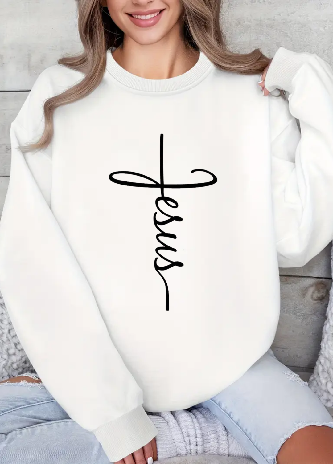Hanorac de dama oversize ,,Jesus" Alb