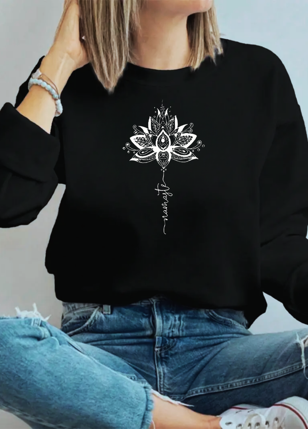 Hanorac de dama oversize ,,Namaste" Negru