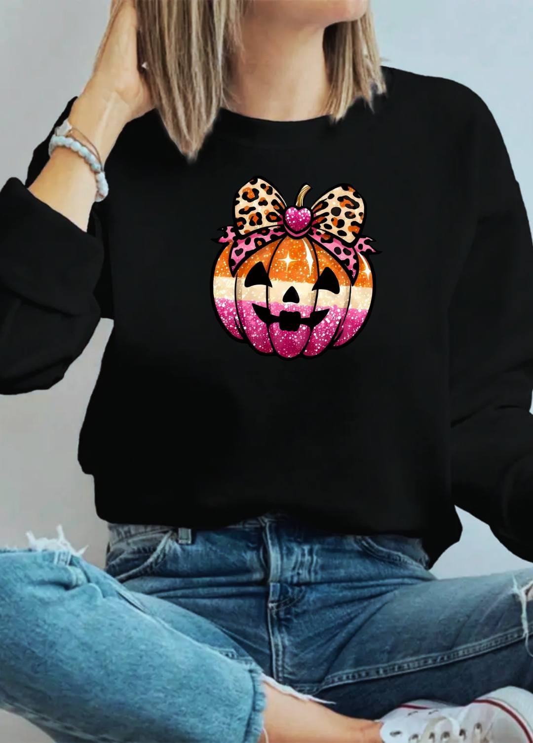 Hanorac de dama oversize ,,Ribbon autumn" Negru