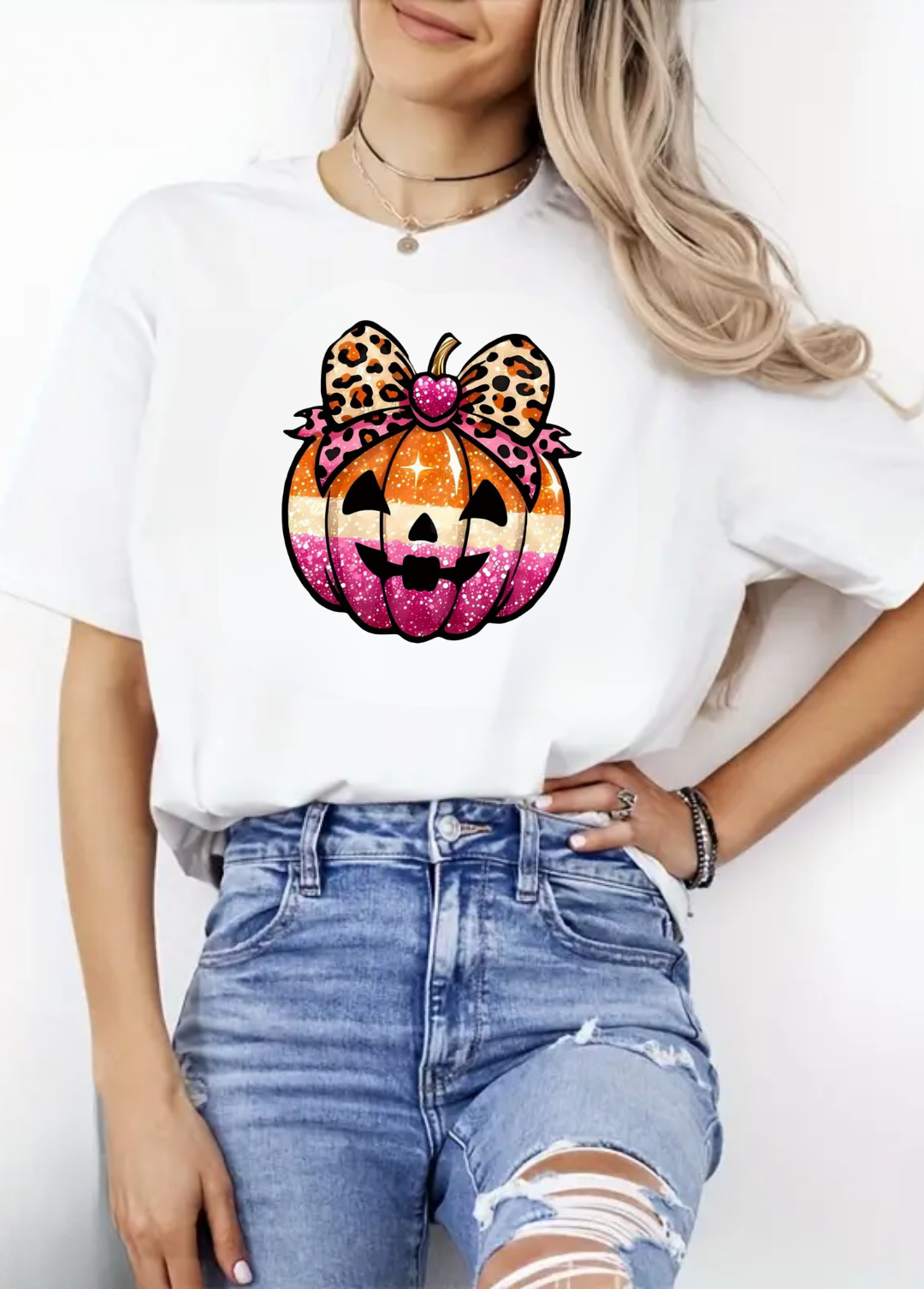 Tricou dama 100% bumbac "Ribbon autumn" Alb