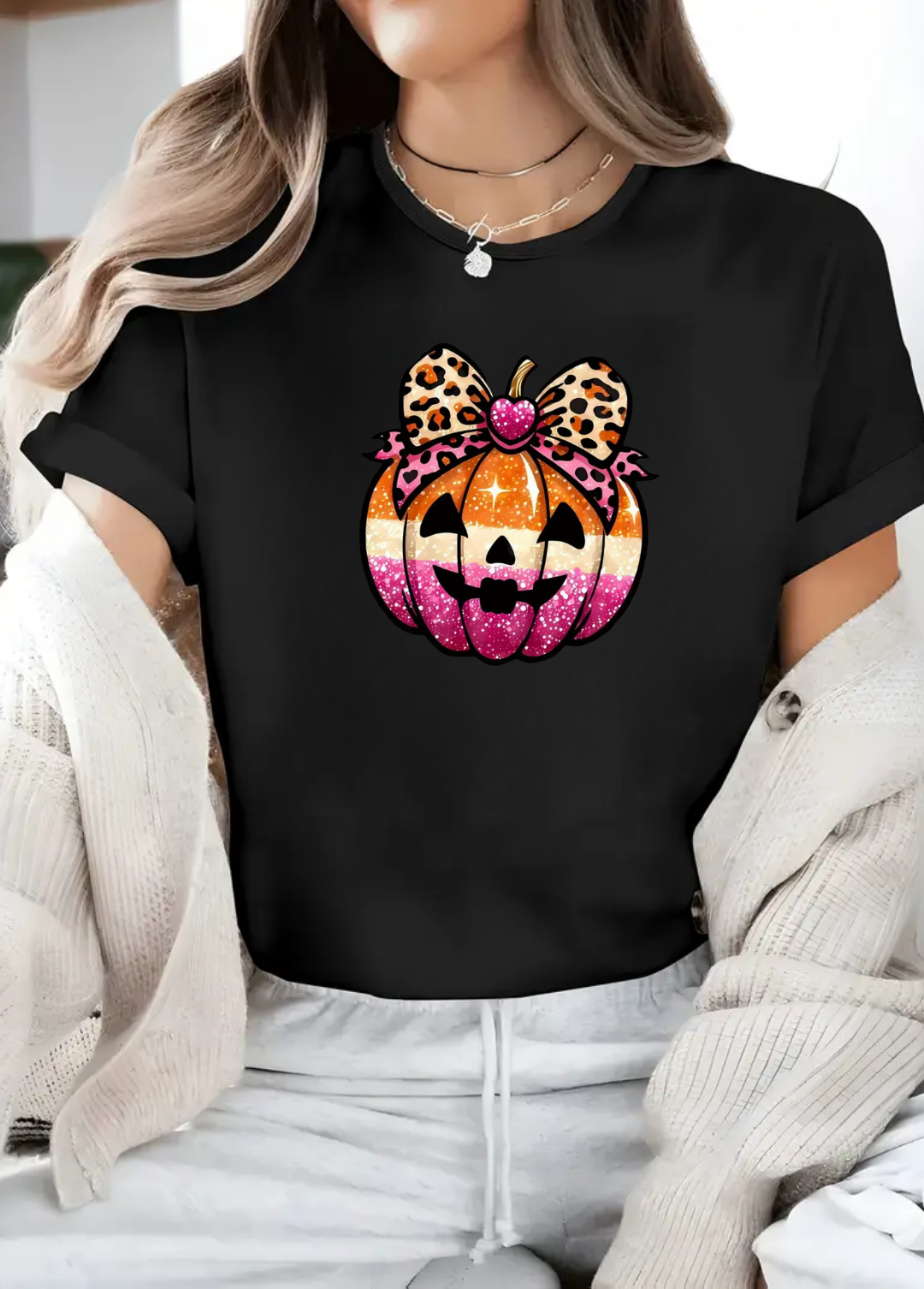 Tricou dama 100% bumbac "Ribbon autumn" Negru