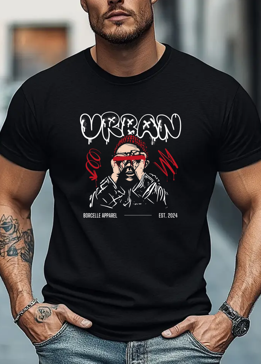 Tricou barbat 100% bumbac "Urban" Negru