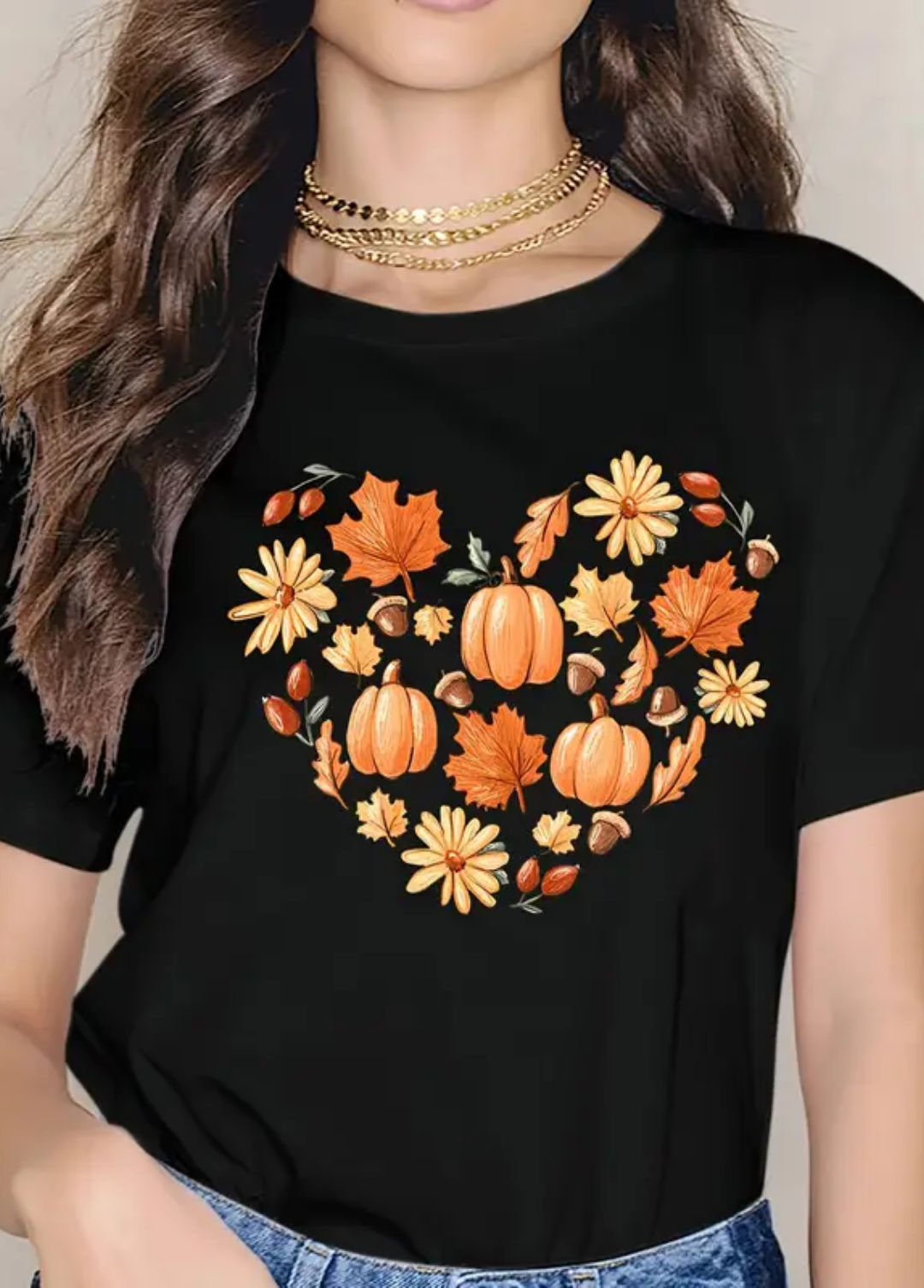 Tricou dama 100% bumbac "Heart autumn" Negru