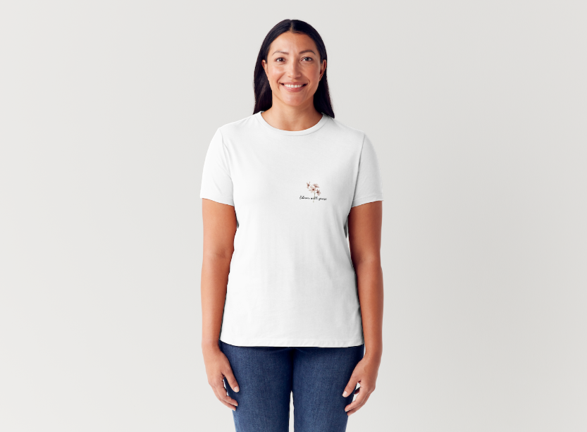Tricou dama 100% bumbac "Bloom with grace" Alb