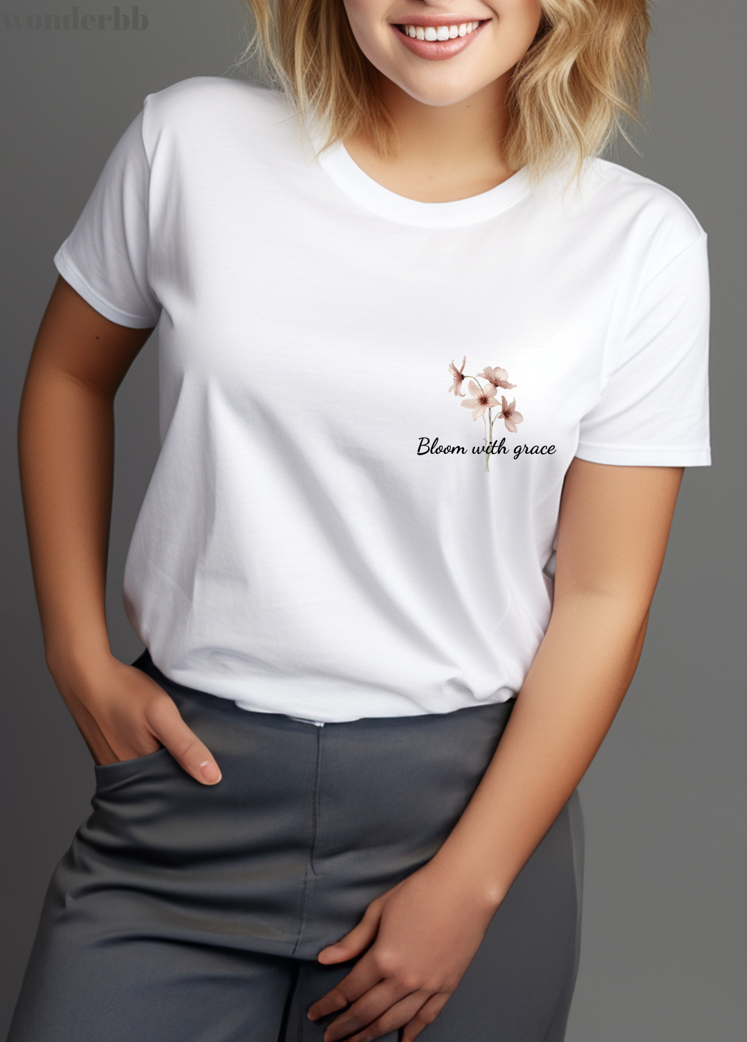 Tricou dama 100% bumbac "Bloom with grace" Alb