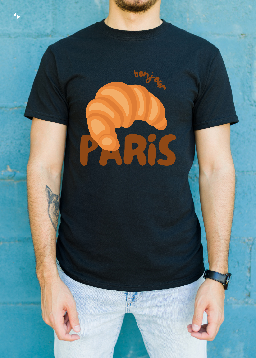 Tricou barbat 100% bumbac "Bonjour Paris" Negru