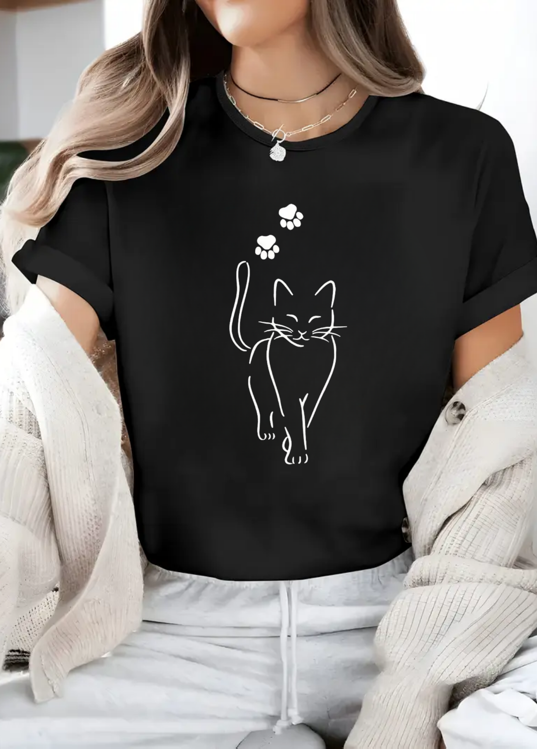 Tricou dama 100% bumbac "Cat walk" Negru
