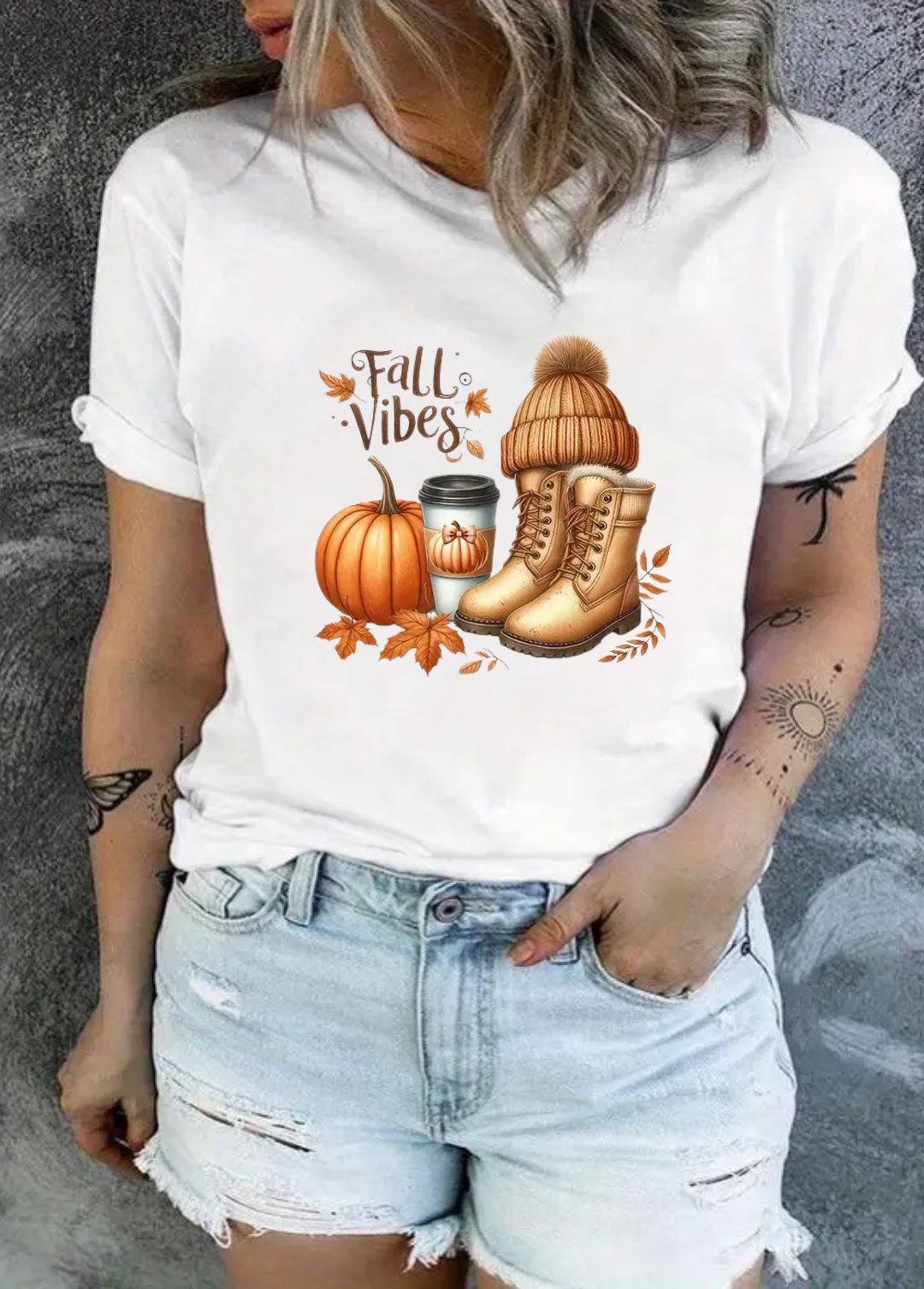Tricou dama 100% bumbac "Fall vibes" Alb