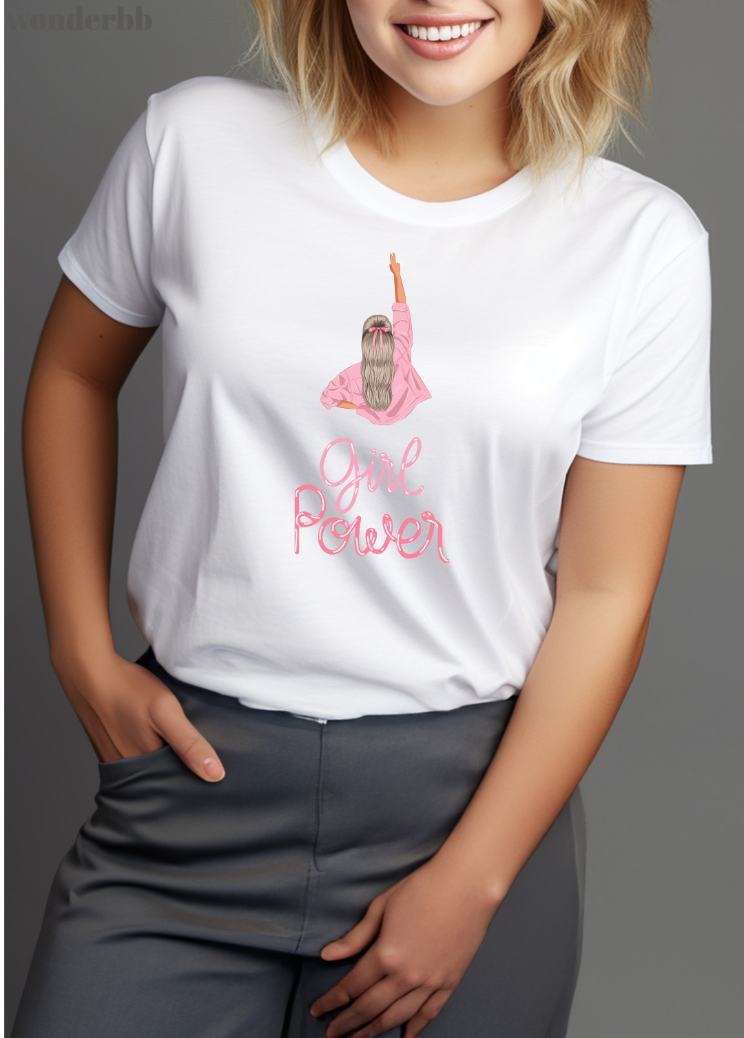 Tricou dama 100% bumbac "Girl Power" Alb