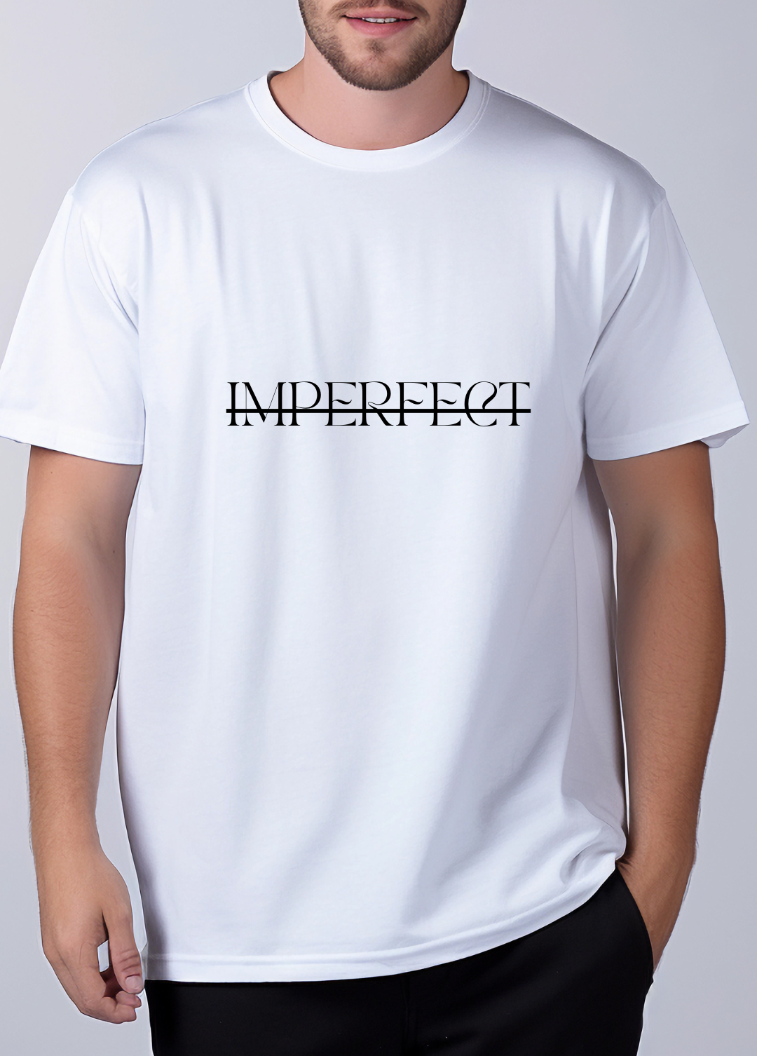 Tricou barbat 100% bumbac "Imperfect" Alb