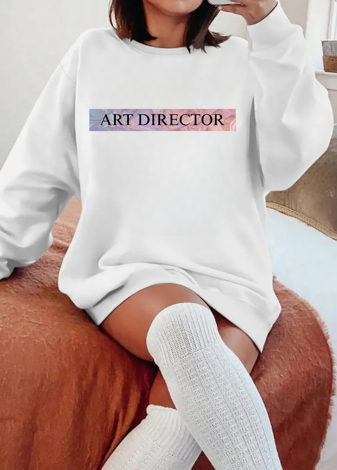 Hanorac de dama oversize ,,Art director" Alb