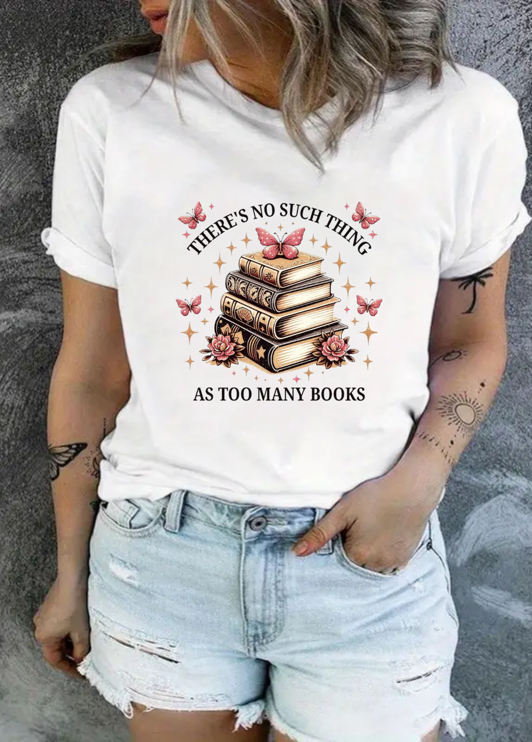 Tricou dama 100% bumbac "Books" Alb