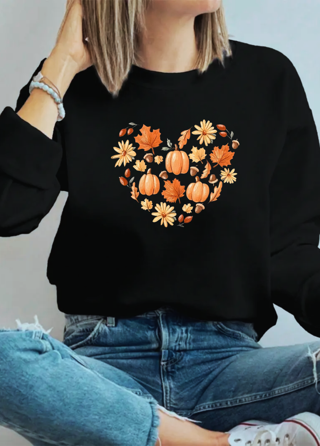 Hanorac de dama oversize ,,Heart autumn" Negru
