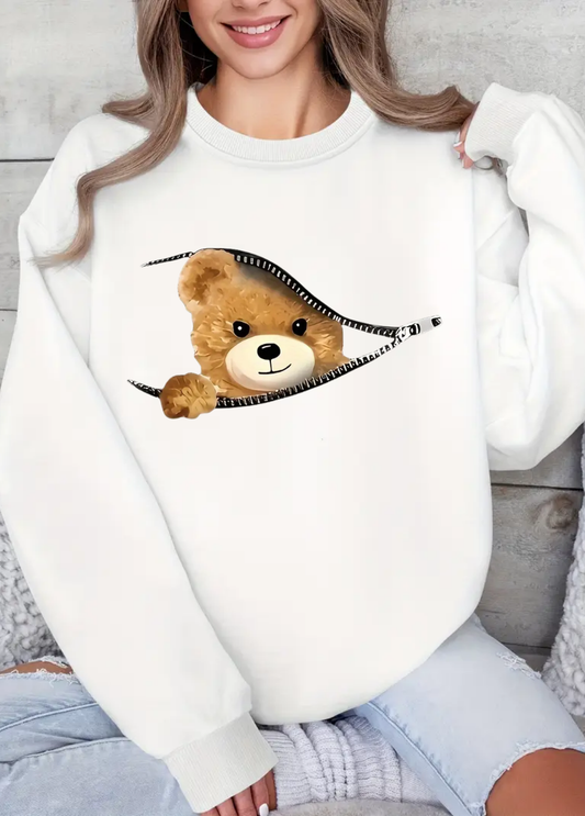 Hanorac de dama oversize ,,Bear" Alb