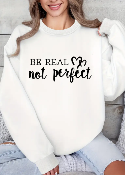Hanorac de dama oversize ,,Be real not perfect" Alb