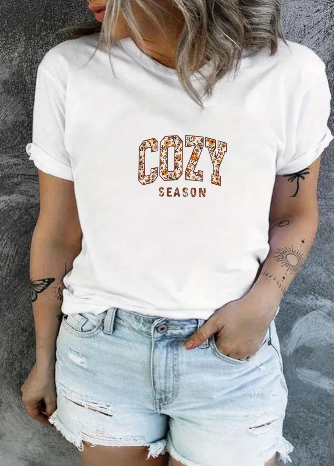Tricou dama 100% bumbac "Cozy season" Alb