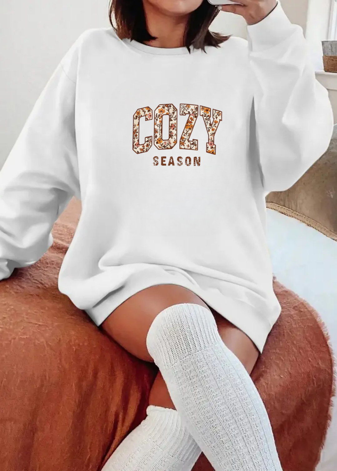 Hanorac de dama oversize ,,Cozy season" Alb