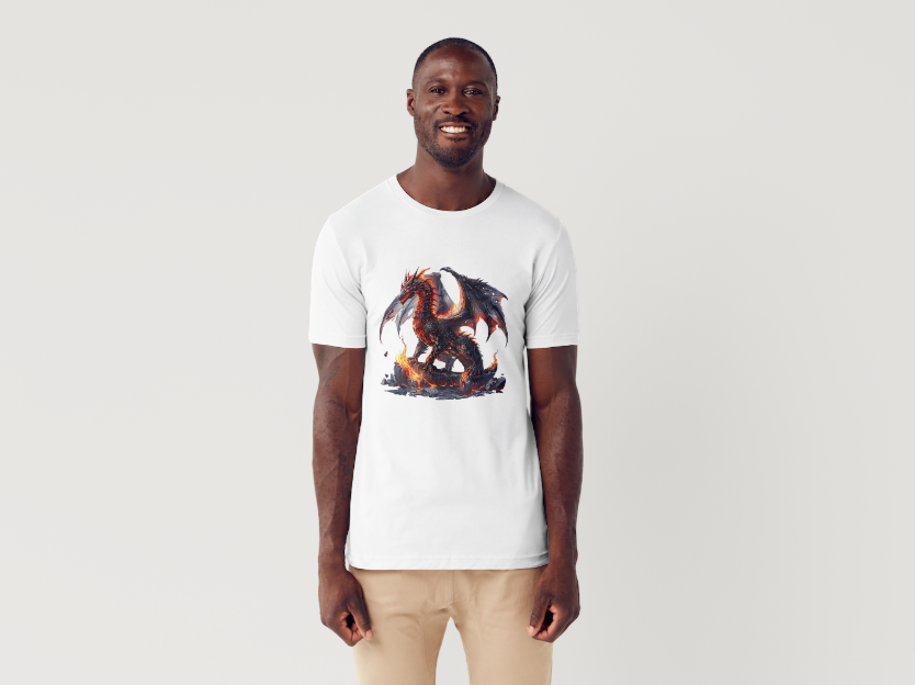 Tricou barbat 100% bumbac "Dragon" Alb