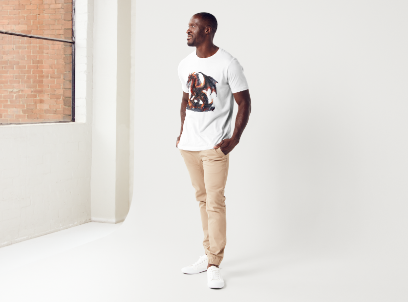 Tricou barbat 100% bumbac "Dragon" Alb