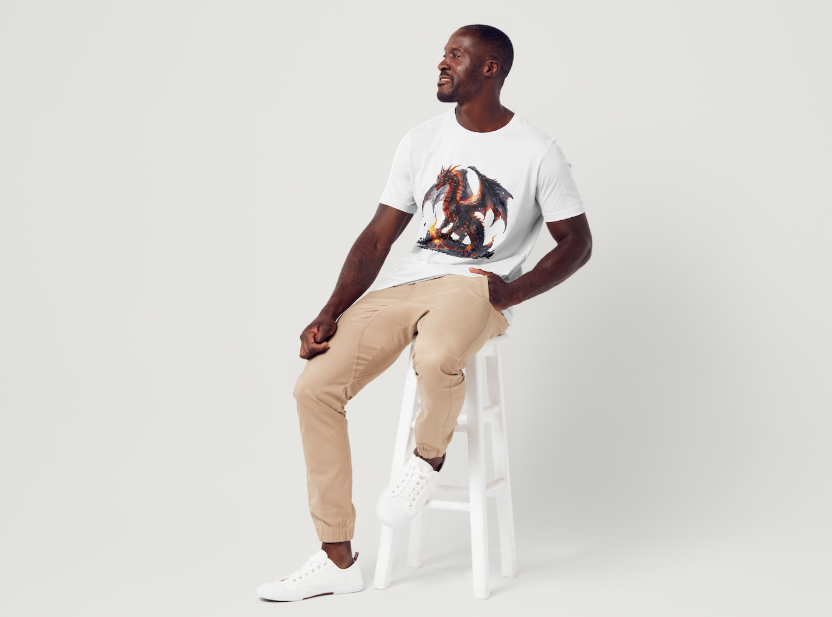 Tricou barbat 100% bumbac "Dragon" Alb