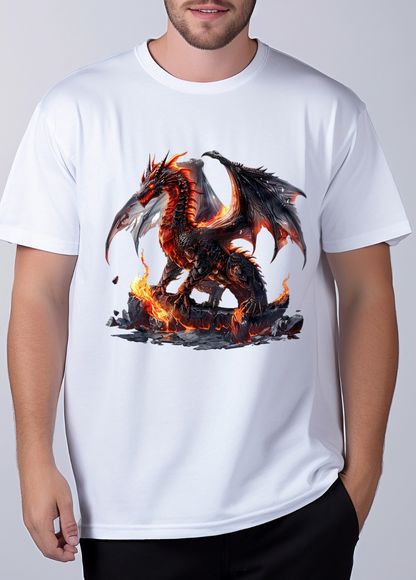 Tricou barbat 100% bumbac "Dragon" Alb