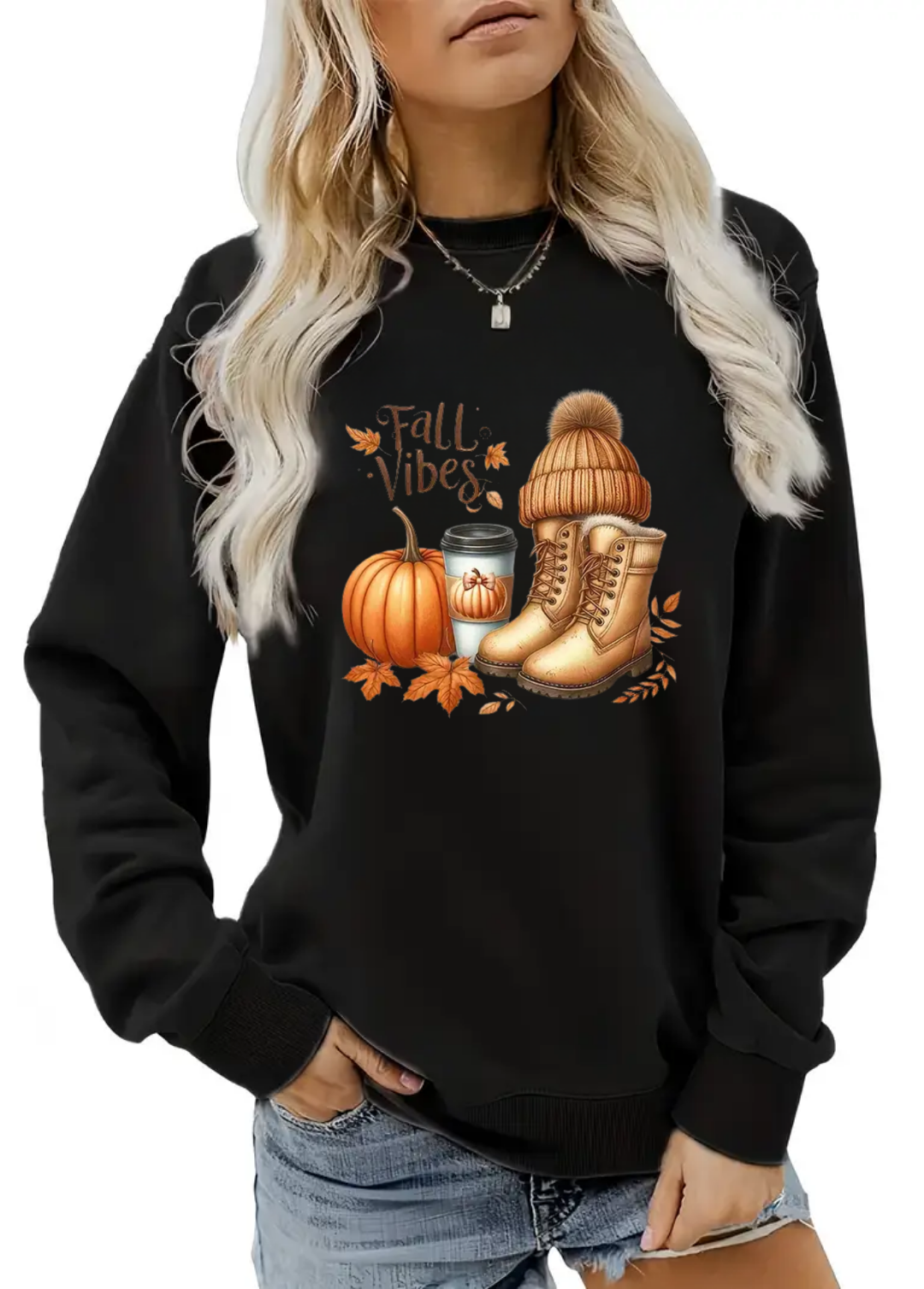 Hanorac de dama oversize ,,Fall vibes" Negru