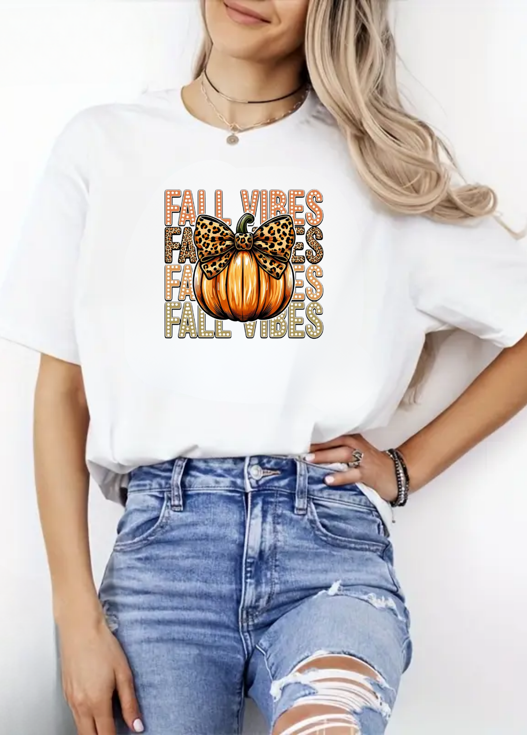 Tricou dama 100% bumbac "Ribbon fall vibes" Alb