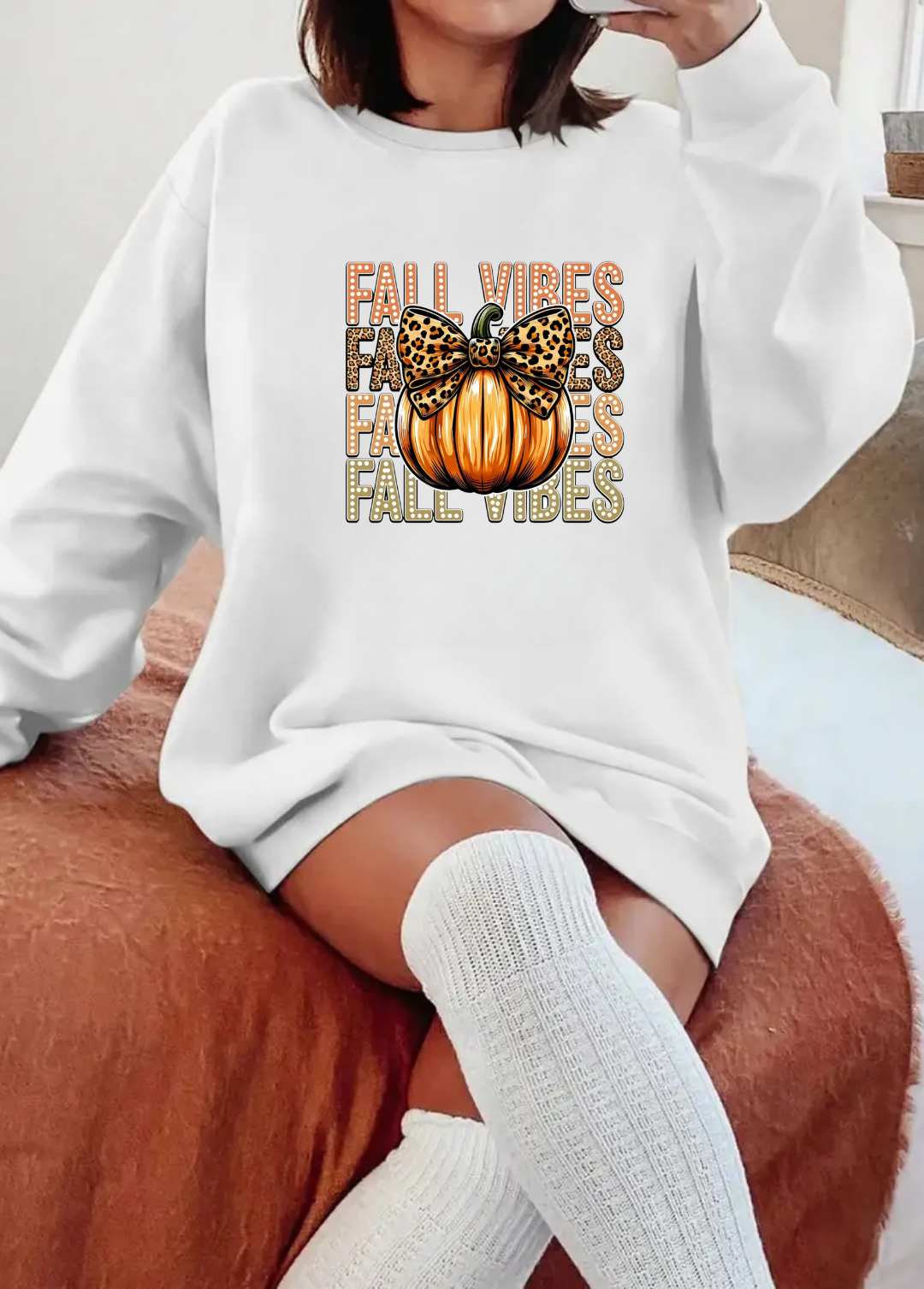 Hanorac de dama oversize ,,Fall vibes" Alb
