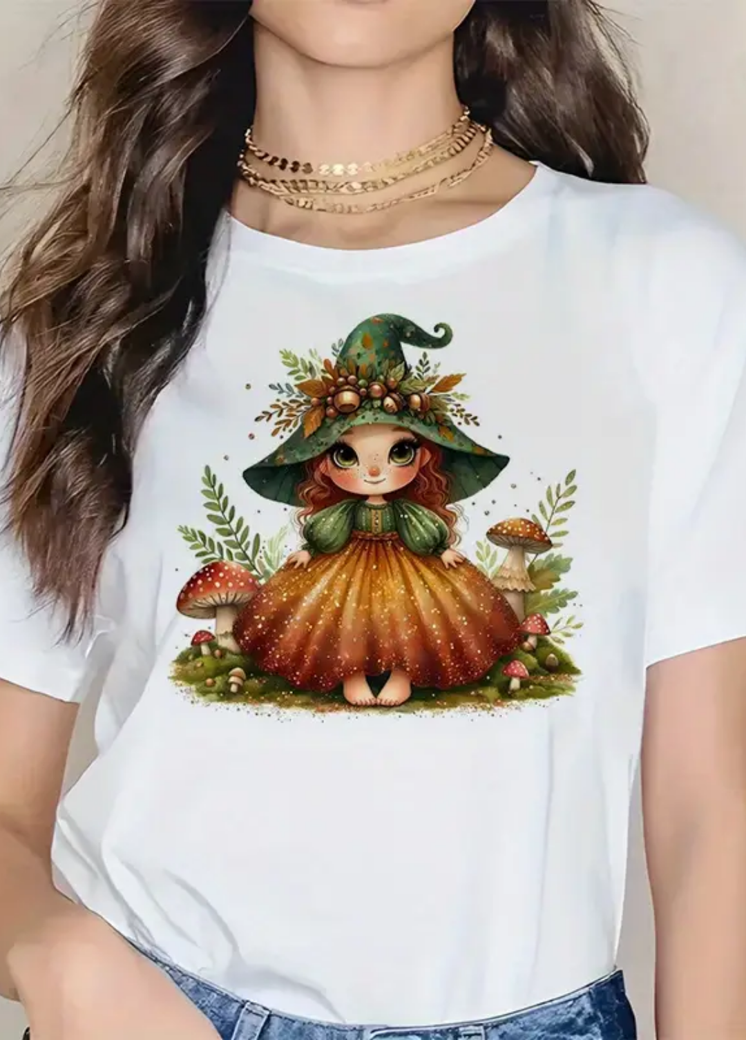 Tricou dama 100% bumbac "Girl autumn" Alb