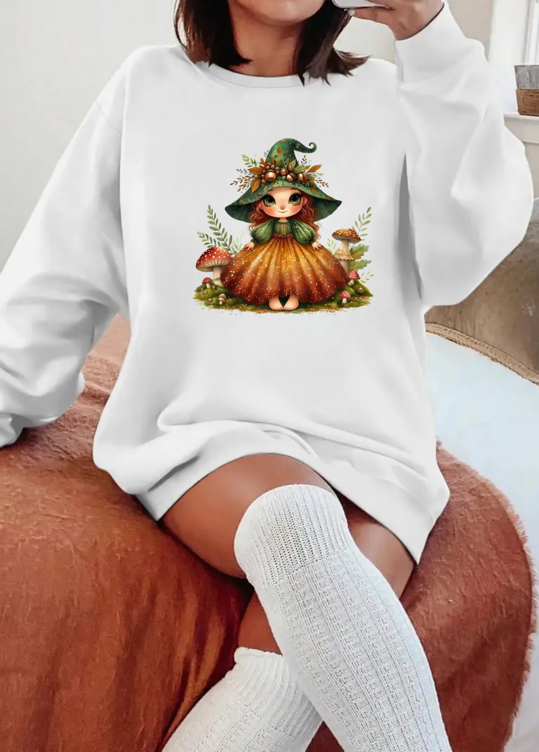 Hanorac de dama oversize ,,Girl autumn" Alb