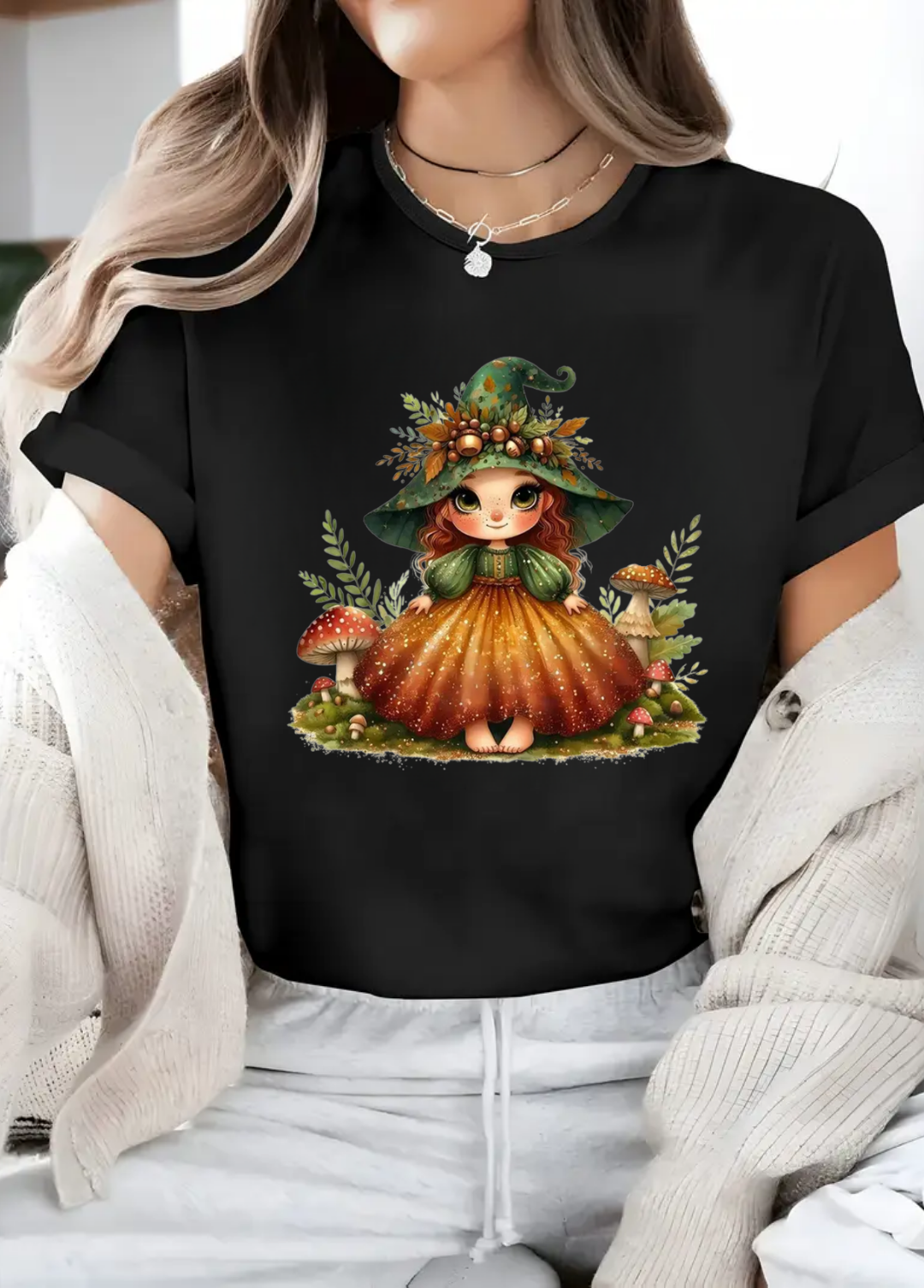 Tricou dama 100% bumbac "Girl autumn" Negru