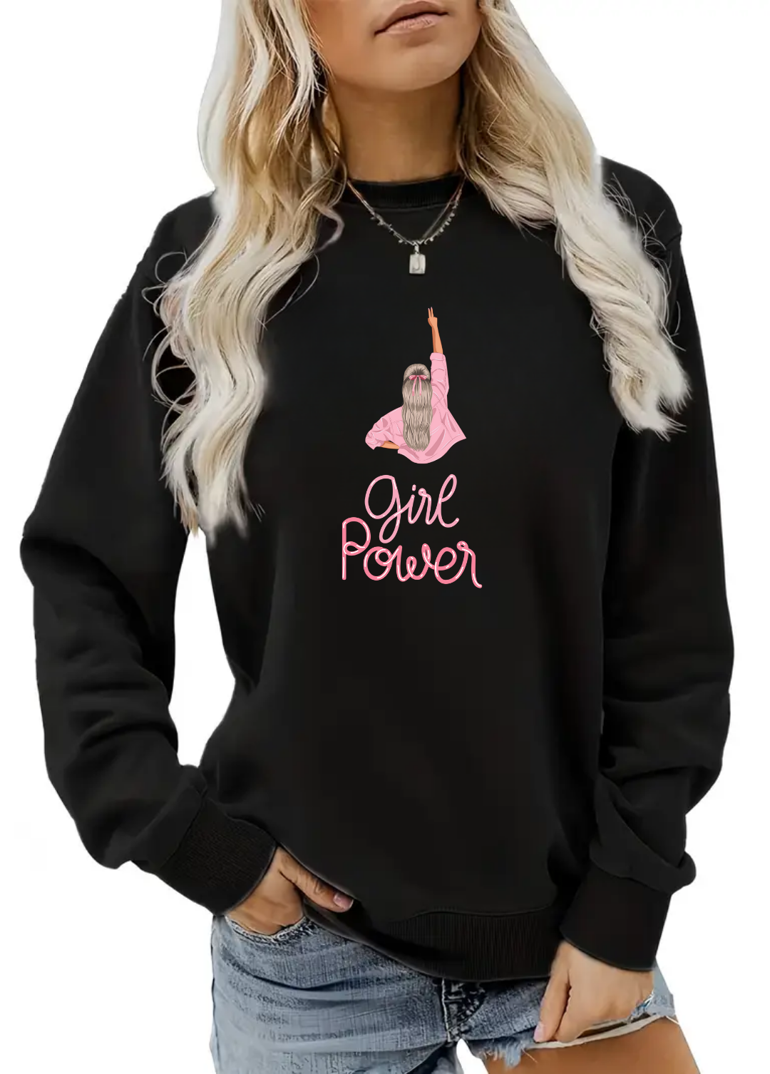 Hanorac de dama oversize ,,Girl power" Negru
