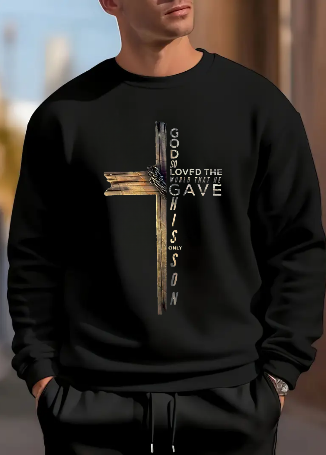 Hanorac barbat oversize ,, God so loved the world " Negru