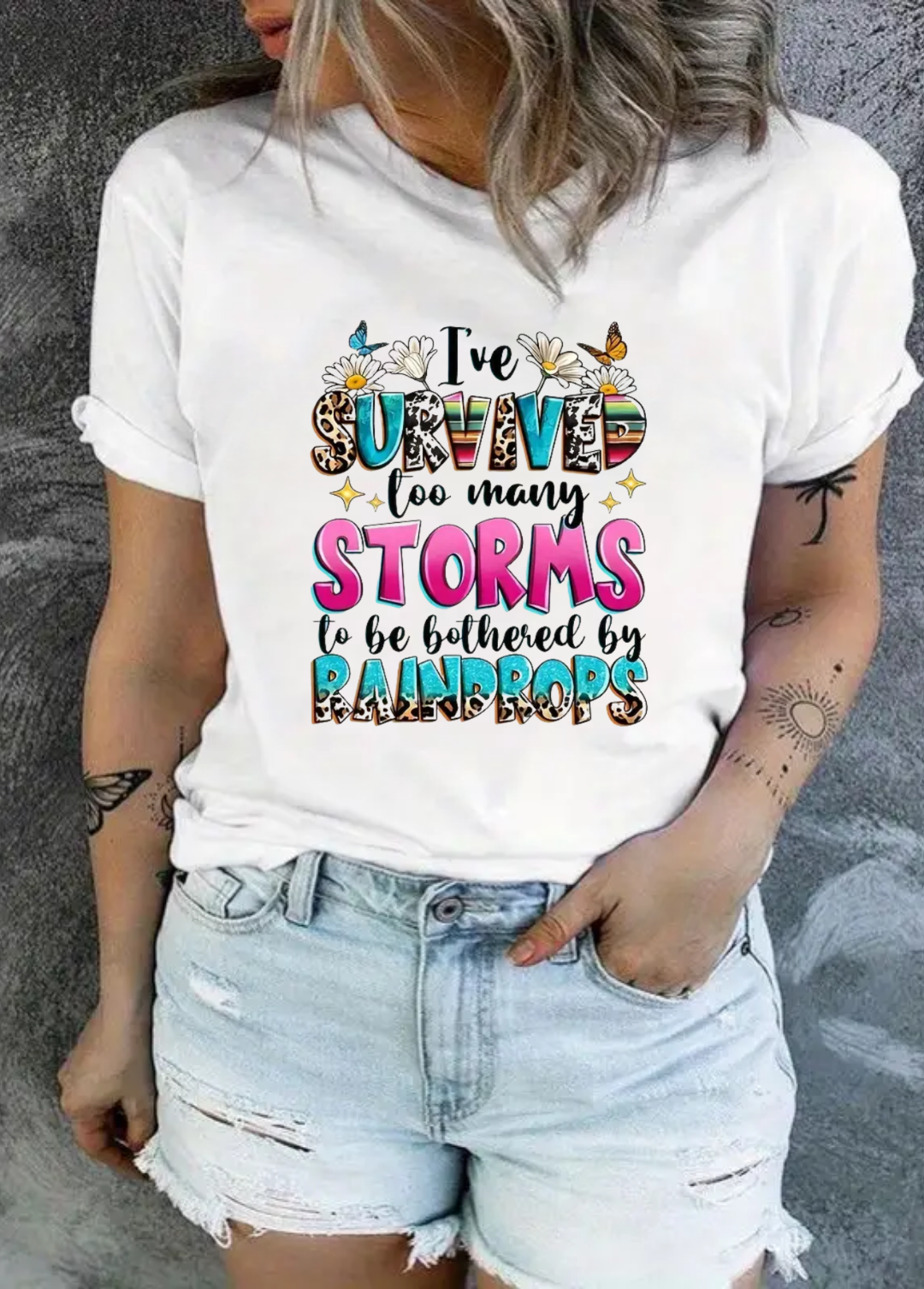 Tricou dama 100% bumbac "I've survived" Alb