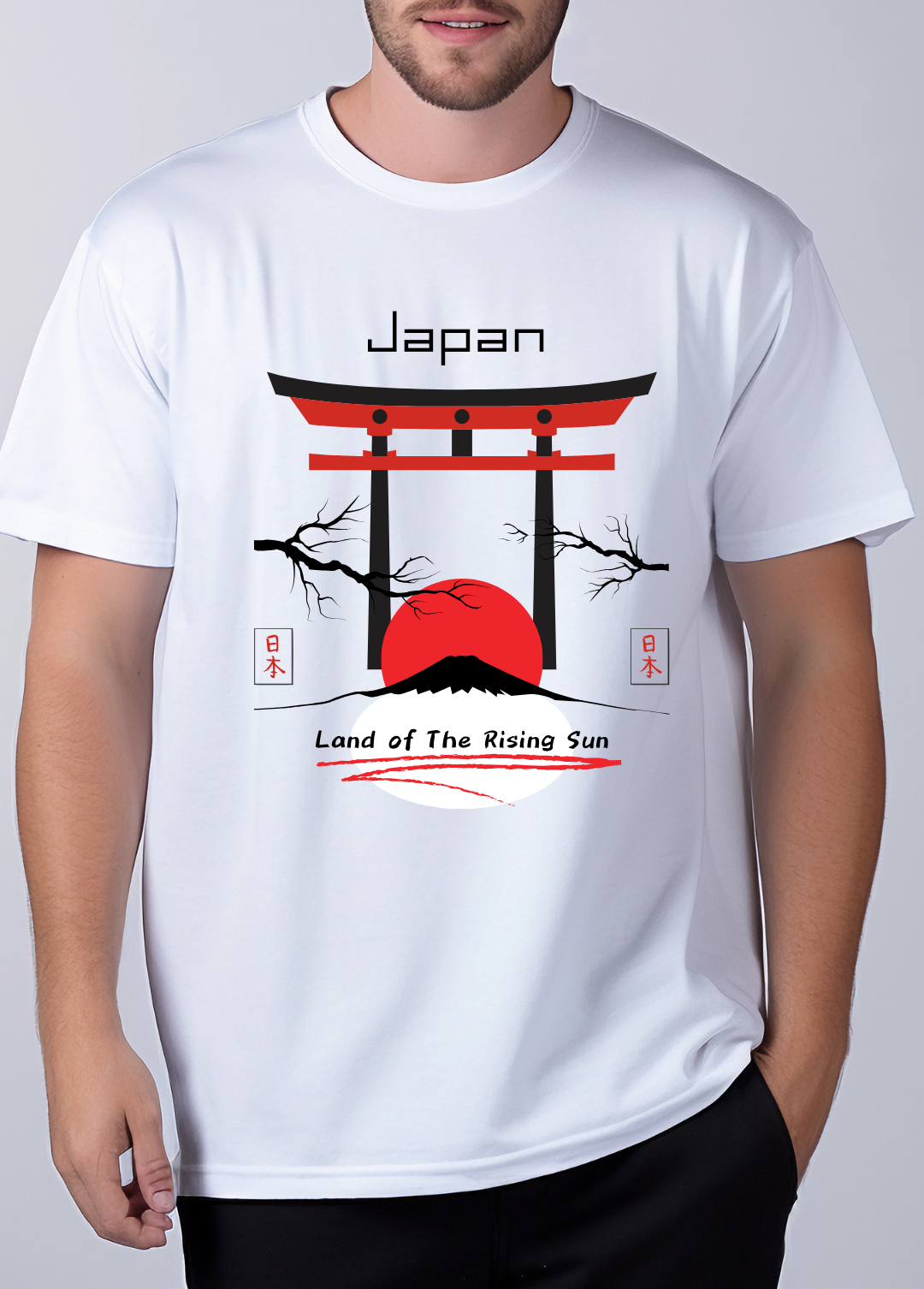 Tricou barbat 100% bumbac "Japan" Alb