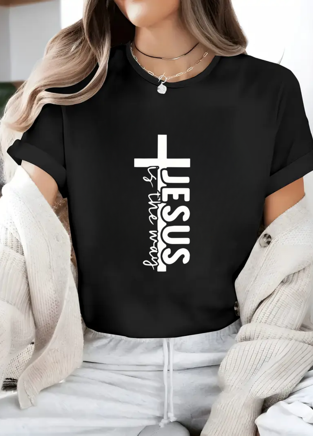 Tricou dama 100% bumbac "Jesus" Negru