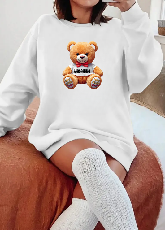 Hanorac de dama oversize ,,Bear Yellow" Alb