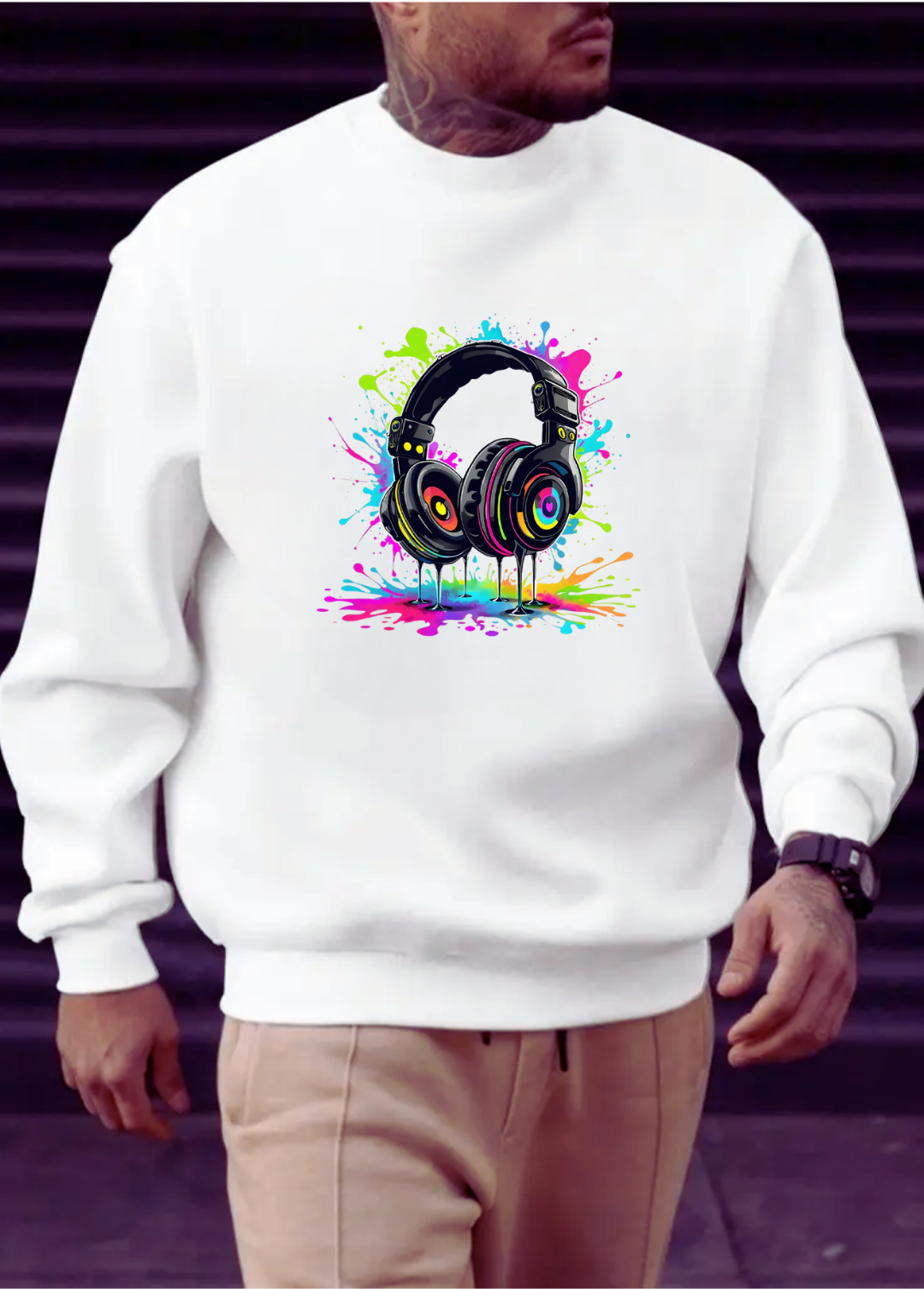 Hanorac barbat oversize ,, Music " Alb