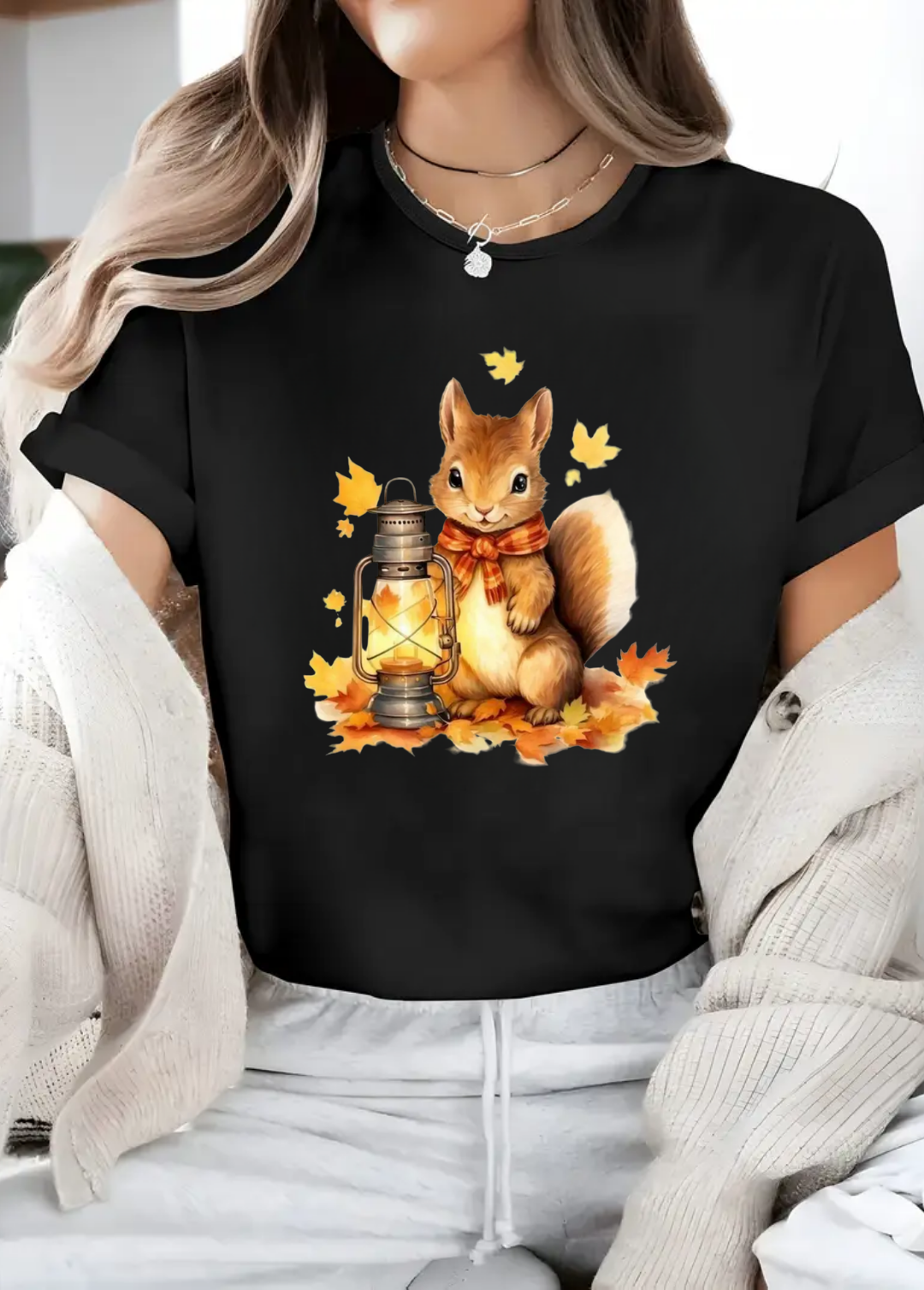 Tricou dama 100% bumbac "Squirrel" Negru