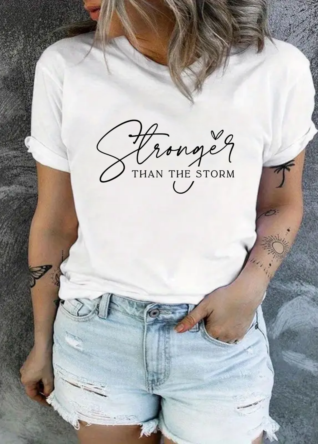 Tricou dama 100% bumbac "Stronger than the storm" Alb
