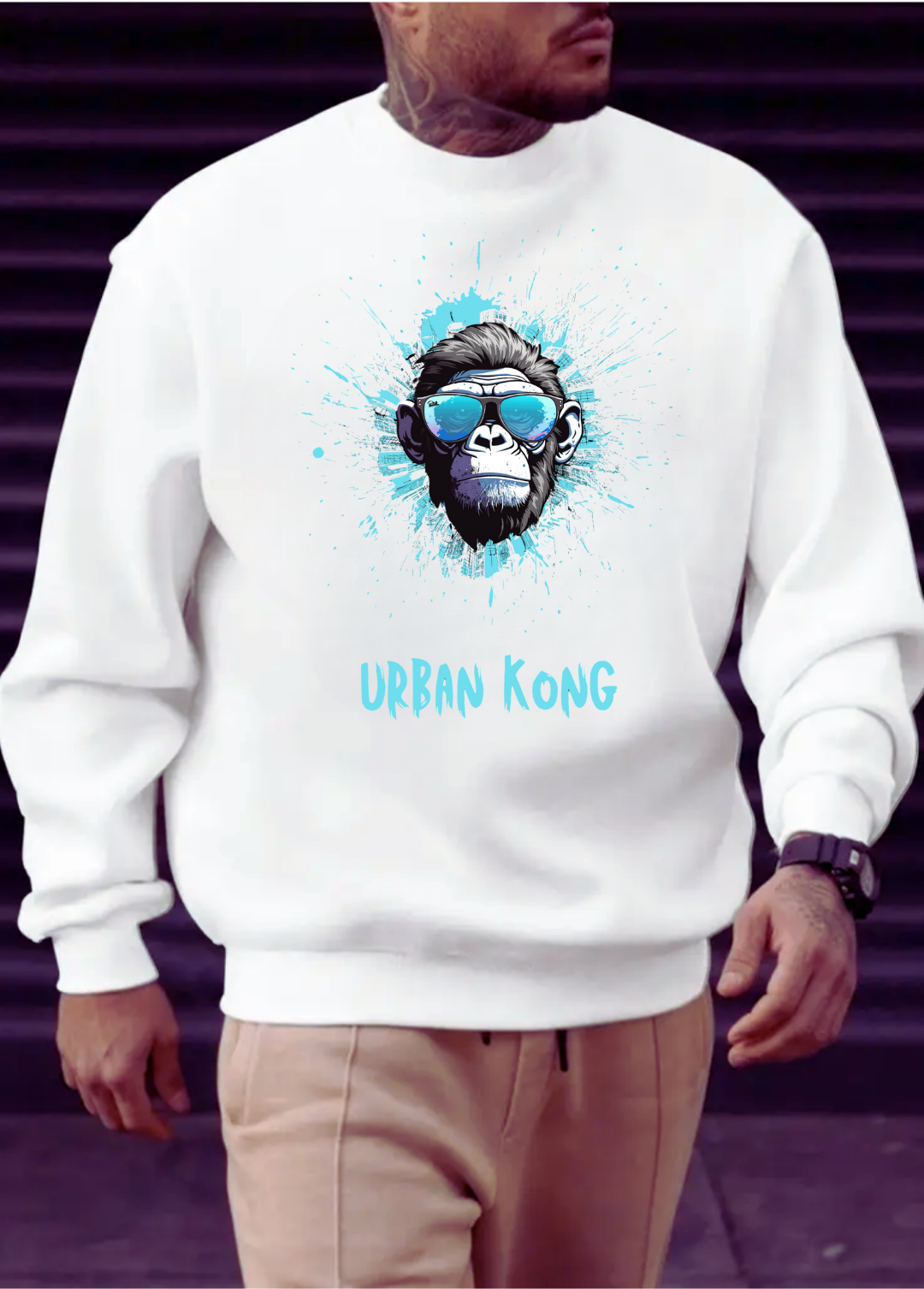 Hanorac barbat oversize ,,Urban Kong" Alb