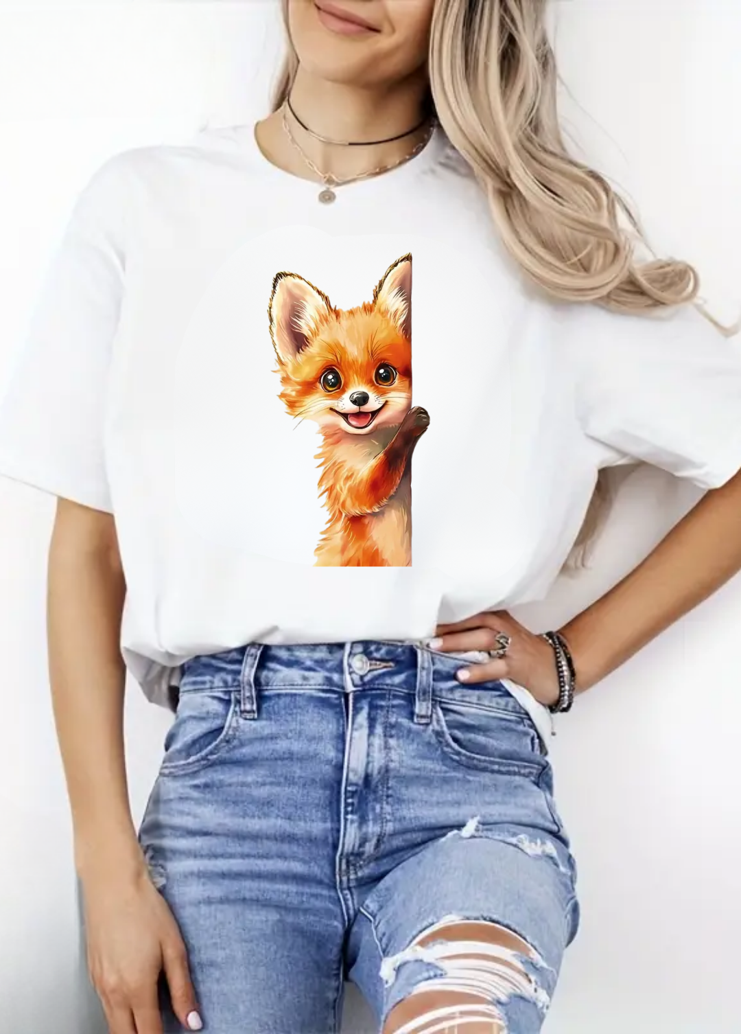 Tricou dama 100% bumbac "Wolfy autumn" Alb