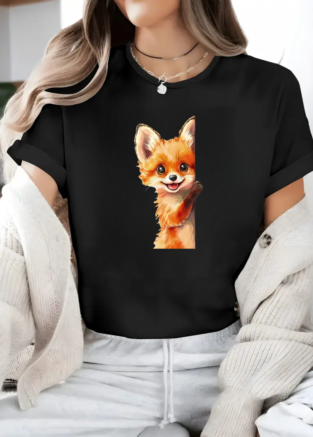 Tricou dama 100% bumbac "Wolfy autumn" Negru