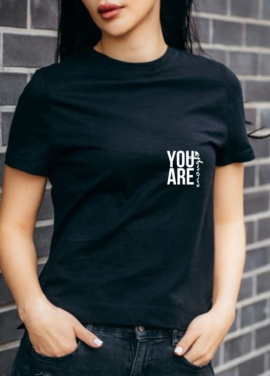 Tricou dama 100% bumbac "You are enough" Negru