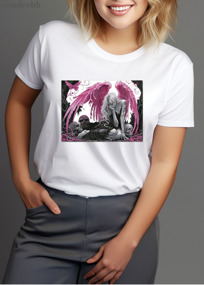 Tricou dama 100% bumbac "Angel Krull" Alb